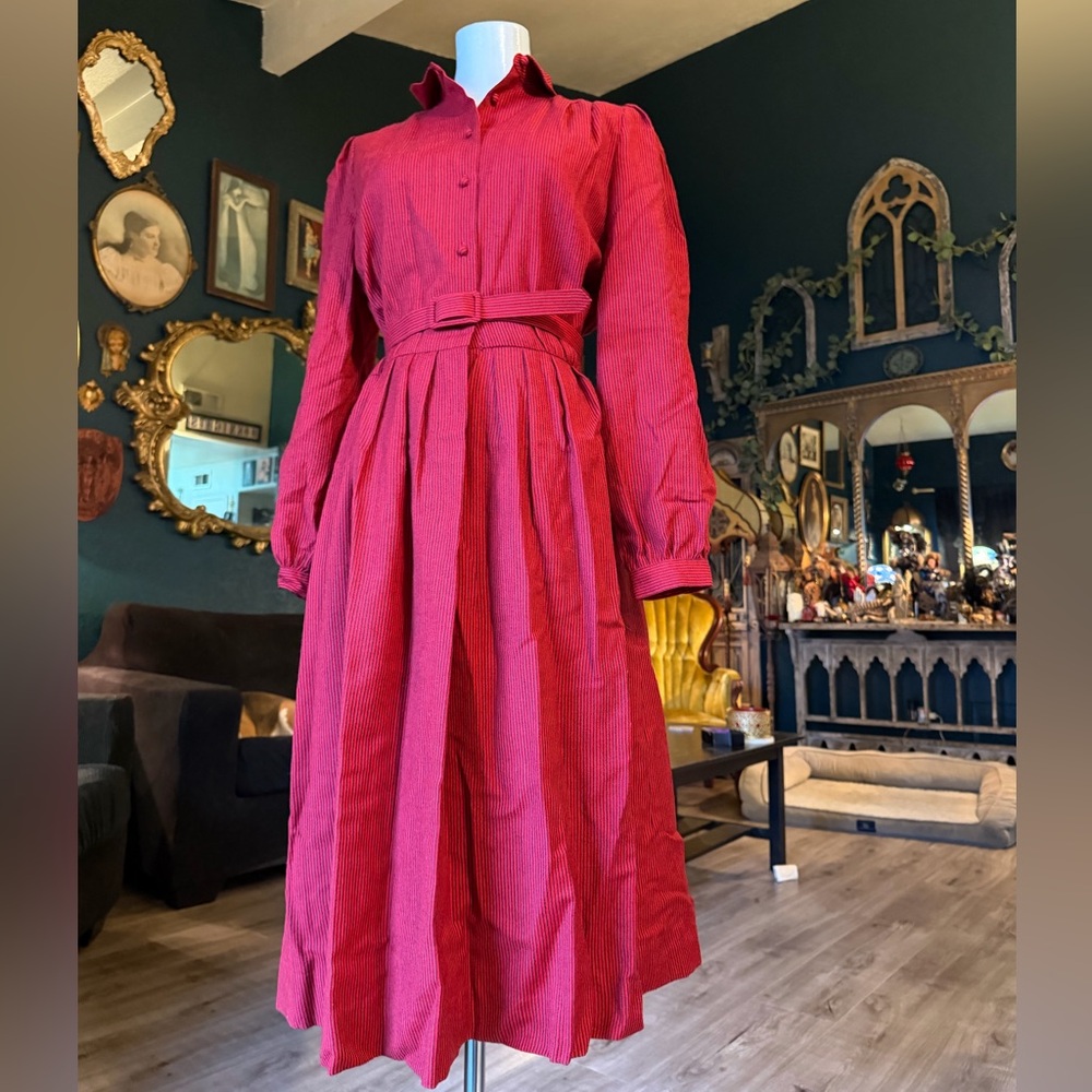 Brooks Brothers Red Long-Sleeve Pleated Shirtwaist Dress